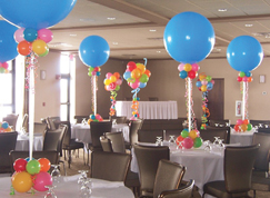 Meeting room with balloon centerpieces